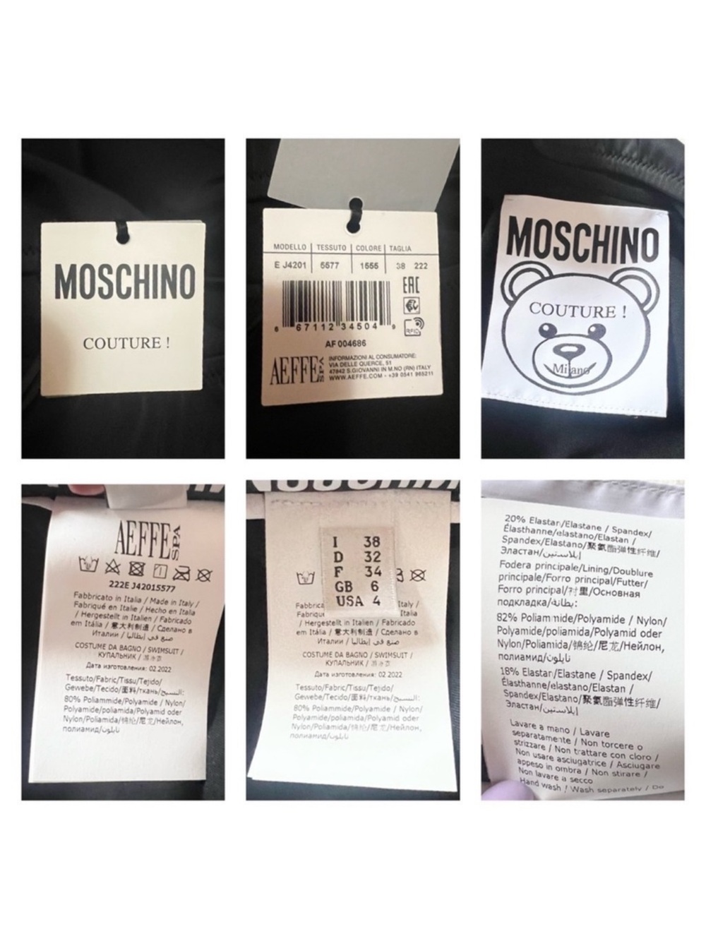 New! MOSCHINO Couture Bear Toy Logo Embroidered One-Piece Swimsuit - Picture 7 of 7